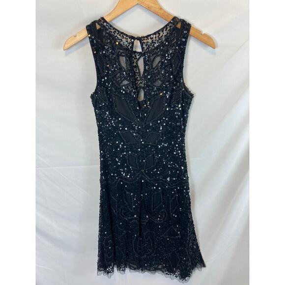 Aidan Mattox Beaded Embellished Sequin Cocktail Dress Black Size 0 - Picture 6 of 6